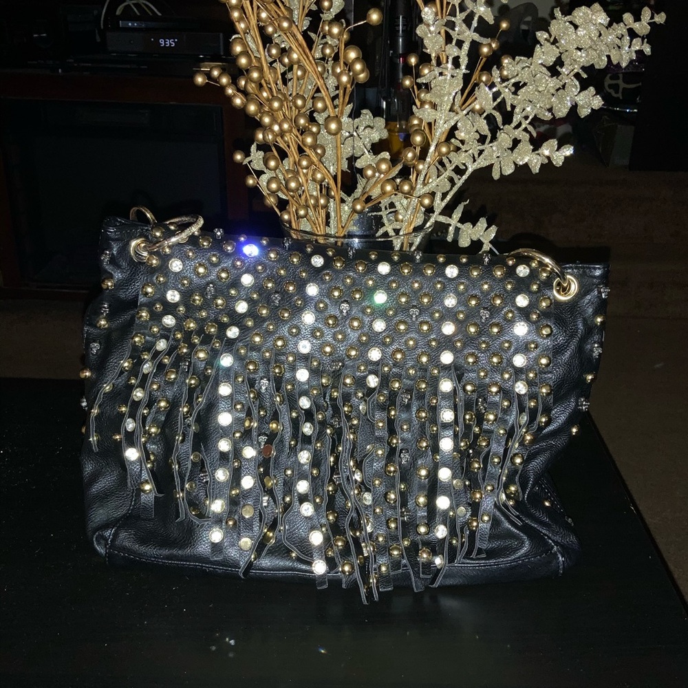 Black & gold skull & rhinestone handbag